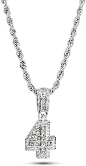 0 to 9 Lucky Number Pendant Necklaces for Women Men Family Birthday Mum Daughter Silver Tone Crystal Clear Cubic Zirconia