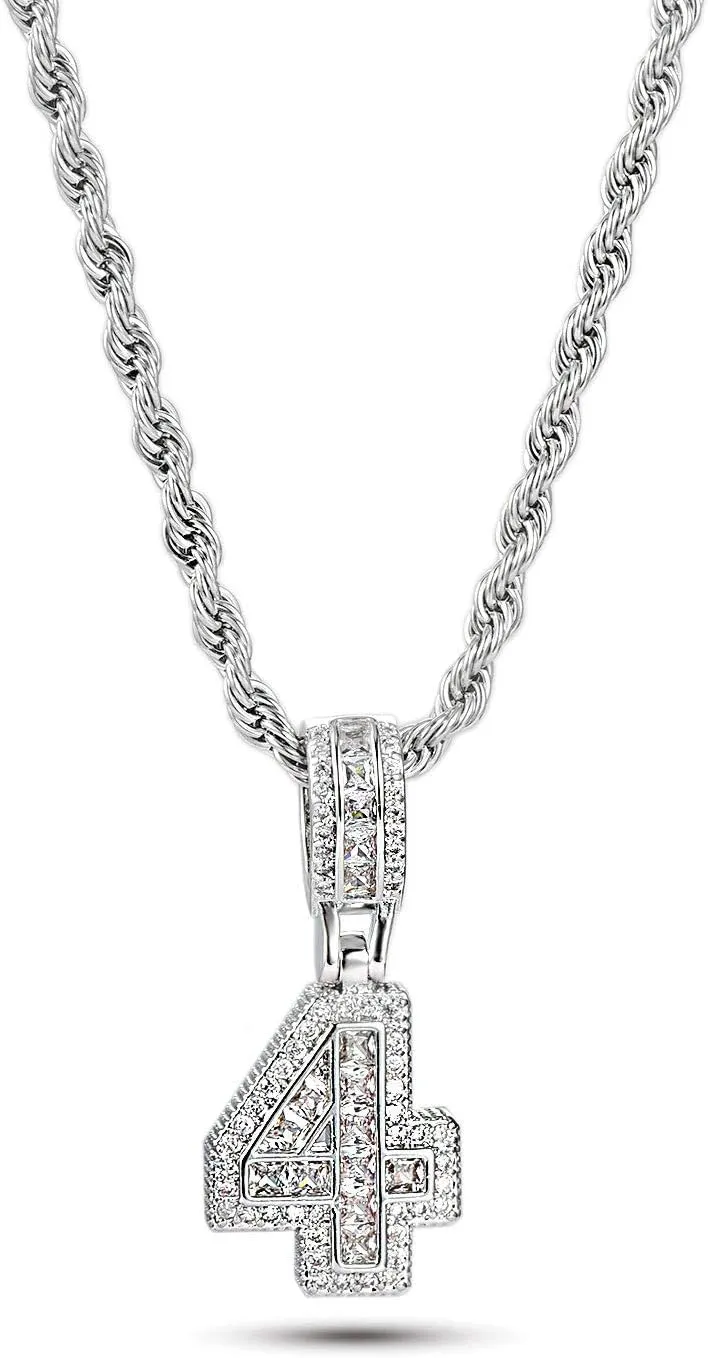 0 to 9 Lucky Number Pendant Necklaces for Women Men Family Birthday Mum Daughter Silver Tone Crystal Clear Cubic Zirconia