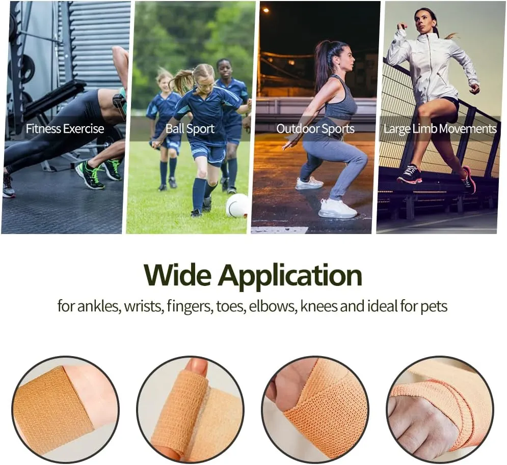 12/24/48pcs Self Adhesive Bandage Wraps, 1/2/3/4in 5 Yards, Multicolor/Skin Color, for Sports, Wrist, Ankle, Swelling and Vet Wrap