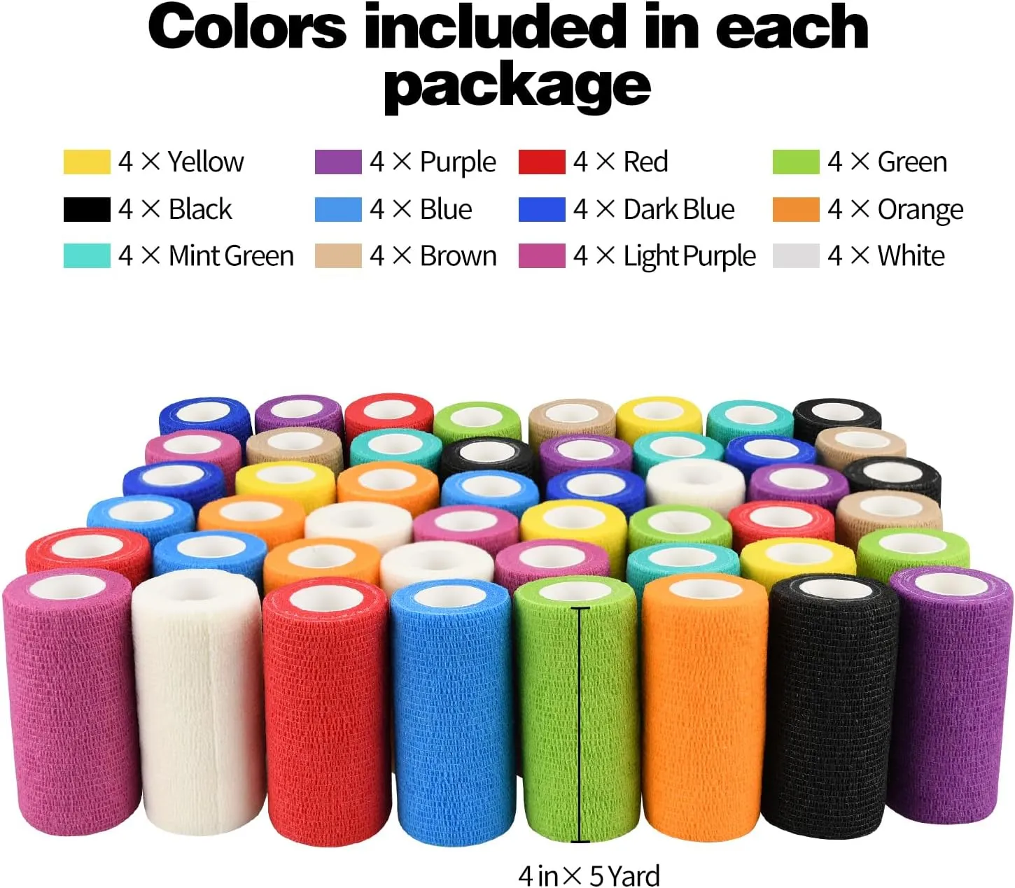 12/24/48pcs Self Adhesive Bandage Wraps, 1/2/3/4in 5 Yards, Multicolor/Skin Color, for Sports, Wrist, Ankle, Swelling and Vet Wrap