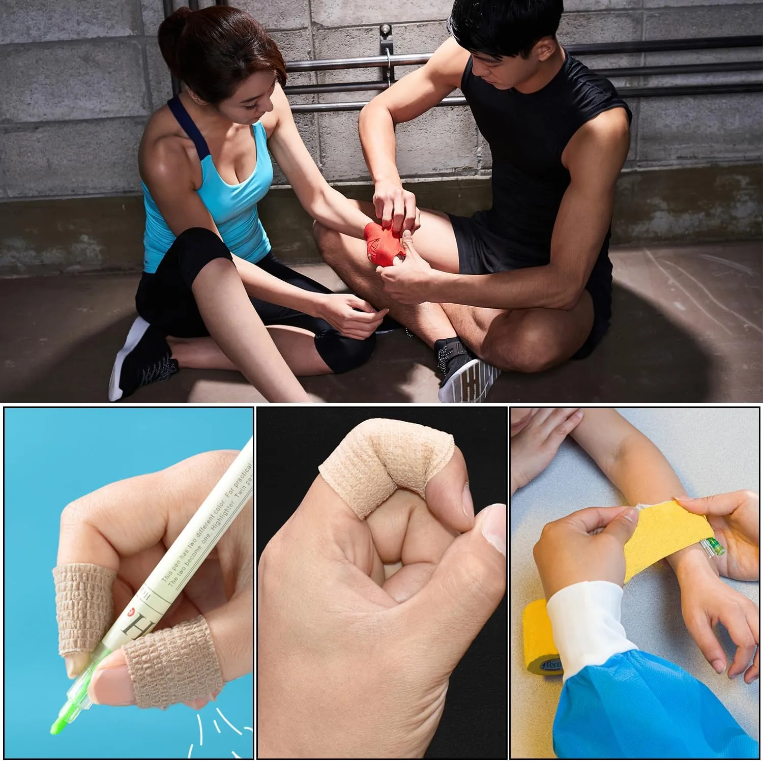 12/24/48pcs Self Adhesive Bandage Wraps, 1/2/3/4in 5 Yards, Multicolor/Skin Color, for Sports, Wrist, Ankle, Swelling and Vet Wrap