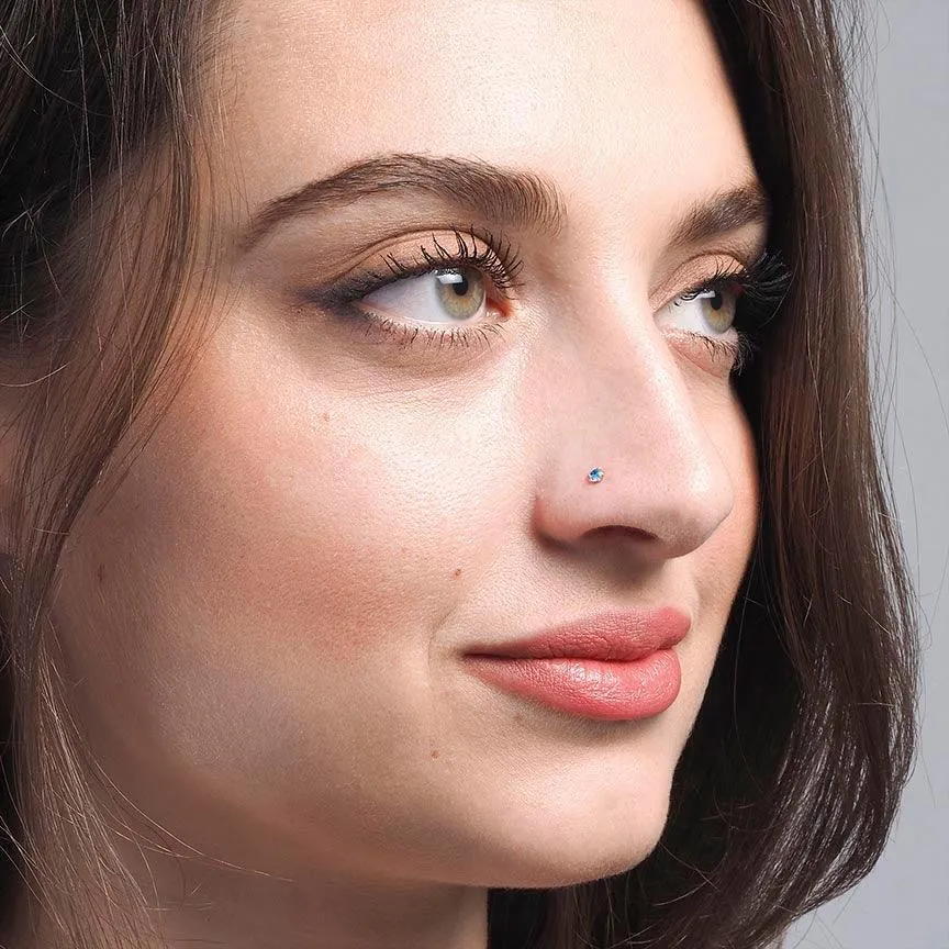 18ct Gold Nose Stud L Shape Back with Cubic Zirconia Stone NS-4677