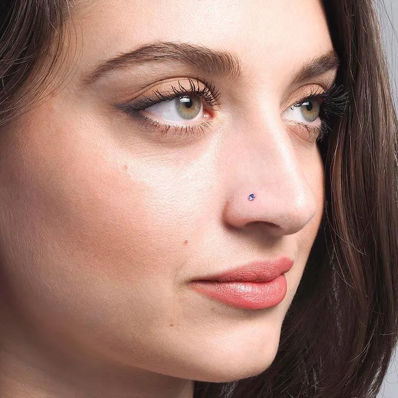 18ct Gold Nose Stud L Shape Back with Cubic Zirconia Stone NS-4677