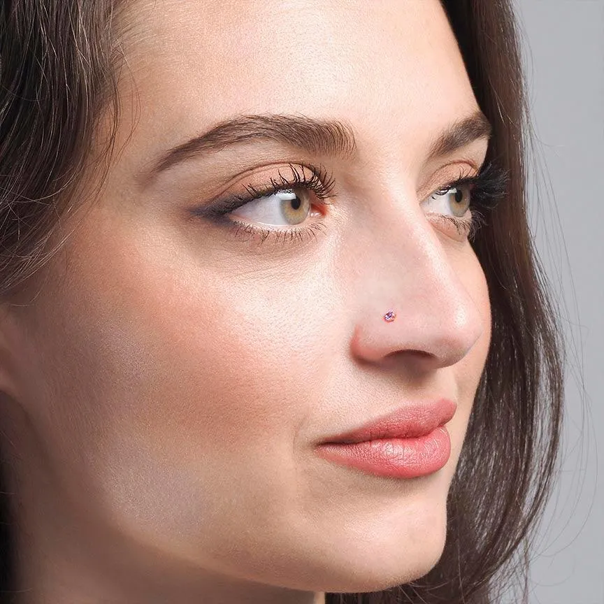 18ct Gold Nose Stud L Shape Back with Cubic Zirconia Stone NS-4677