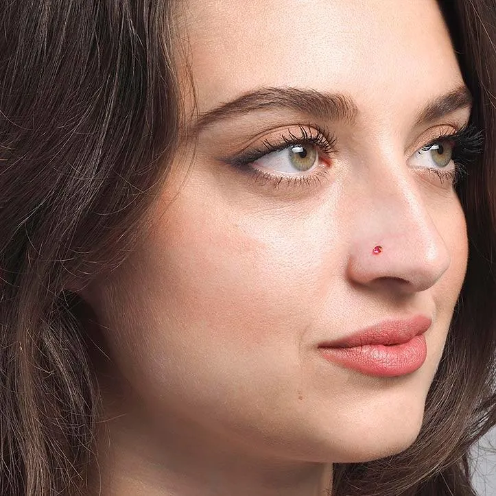 18ct Gold Nose Stud L Shape Back with Cubic Zirconia Stone NS-4677