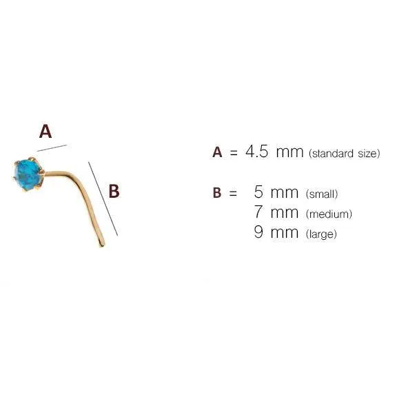 18ct Gold Nose Stud L Shape Back with Cubic Zirconia Stone NS-4677