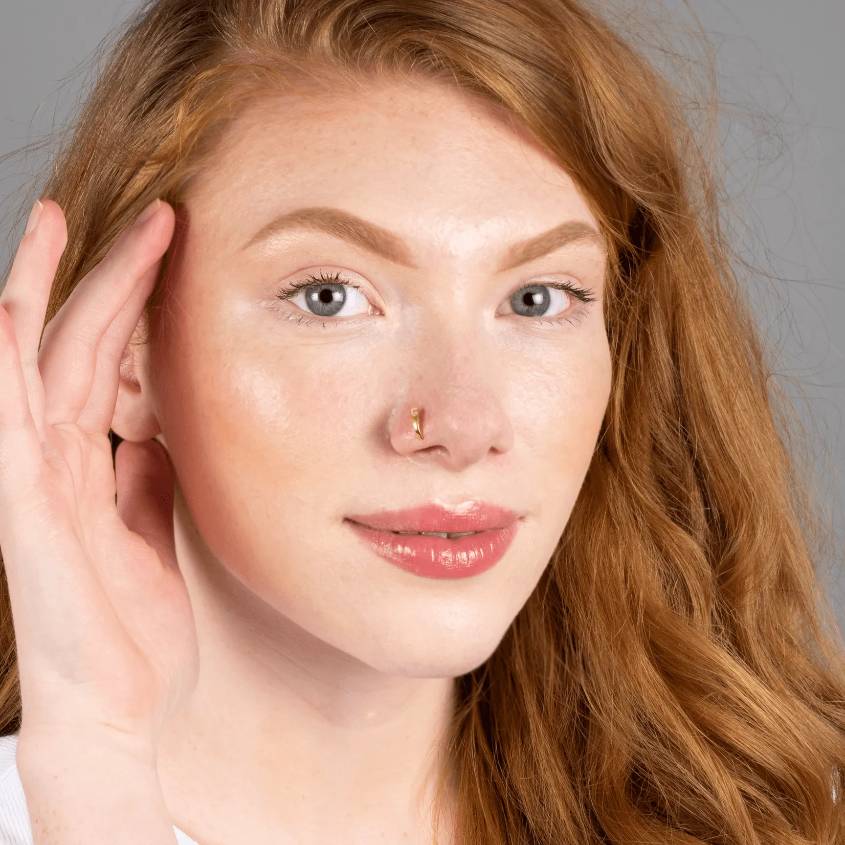 18ct Yellow Gold Faux Nose Ring with Screw Back Nose Stud set with one Cubic Zirconia NIP-7-090