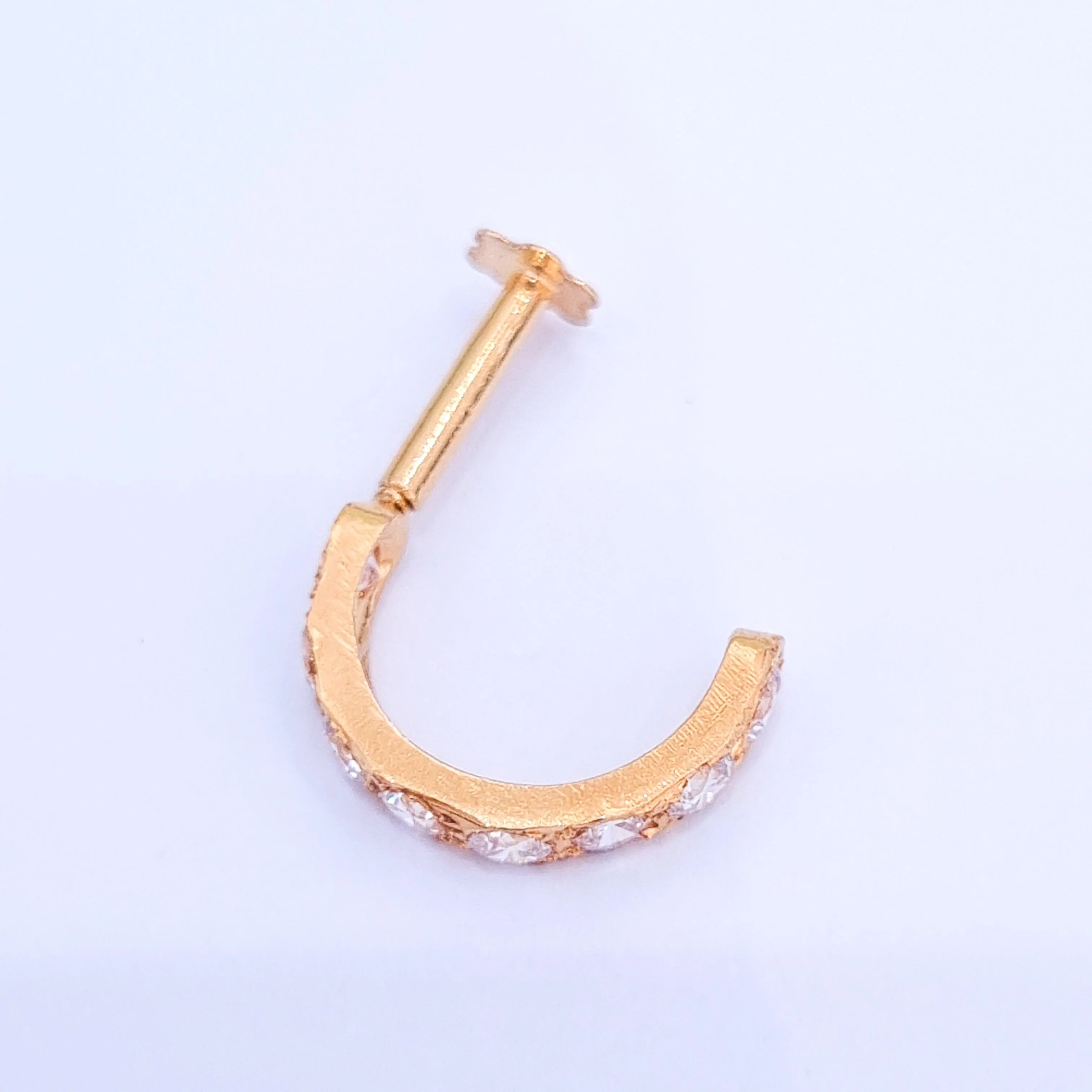 18ct Yellow Gold Faux Nose Ring with Screw Back Nose Stud with 8 Cubic Zirconias NS-2420