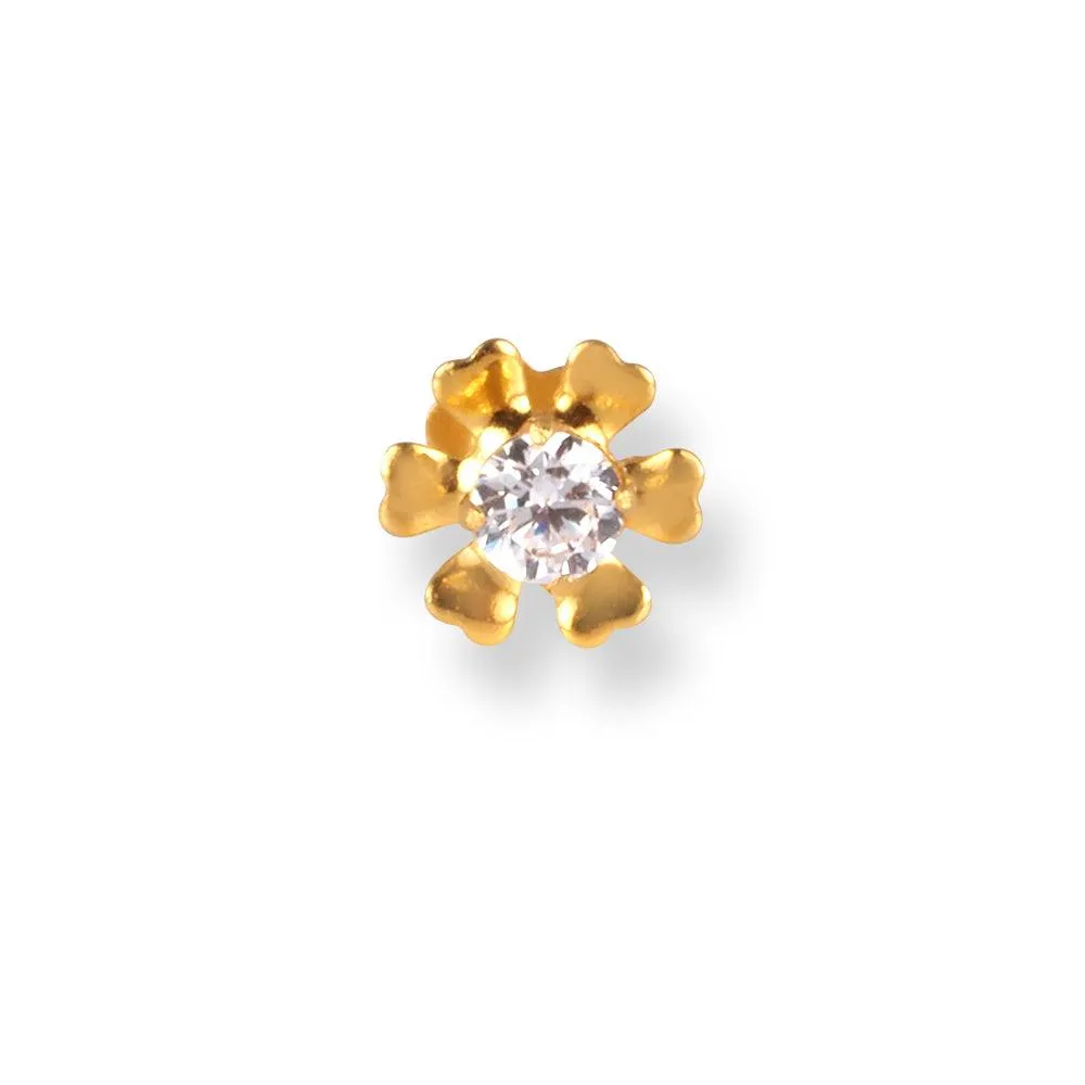 18ct Yellow Gold Flower Design Screw Back Nose Stud with Cubic Zirconia Stone NIP-4-440
