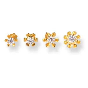 18ct Yellow Gold Flower Design Screw Back Nose Stud with Cubic Zirconia Stone NIP-4-440