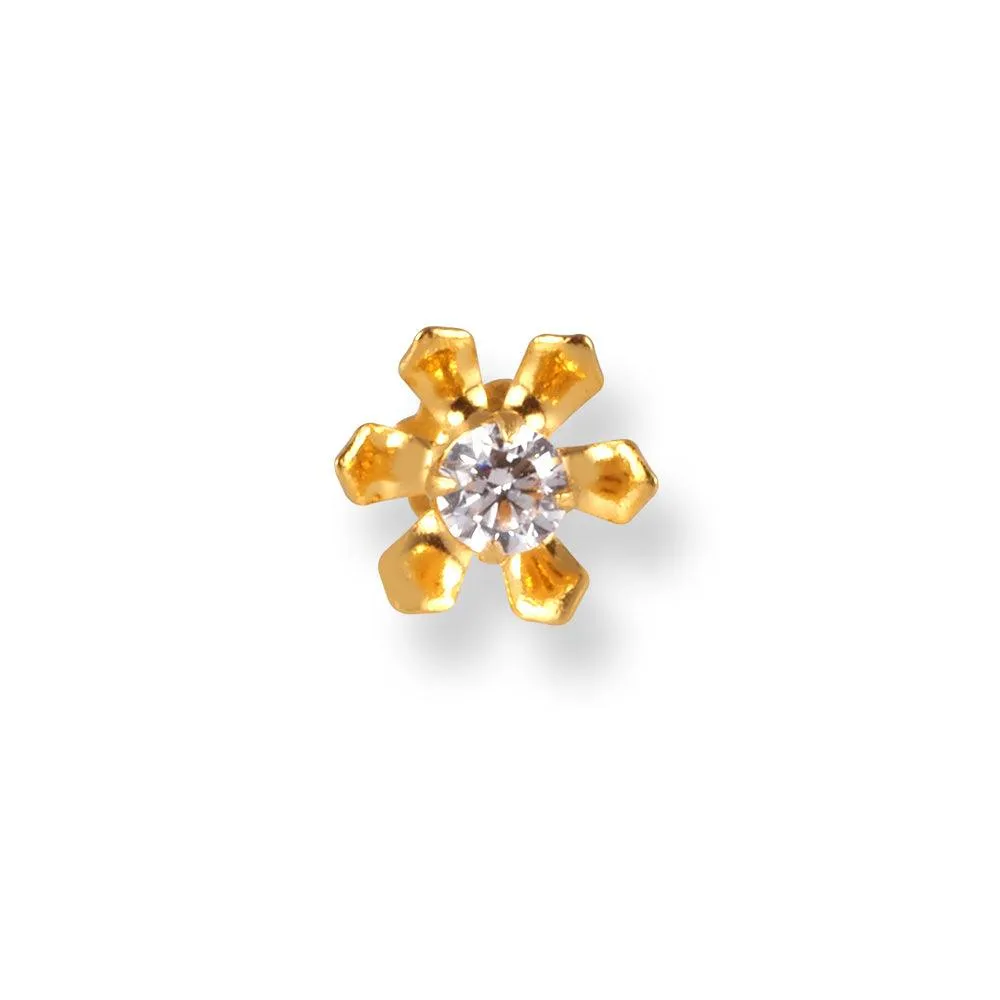 18ct Yellow Gold Flower Design Screw Back Nose Stud with Cubic Zirconia Stone NIP-4-440