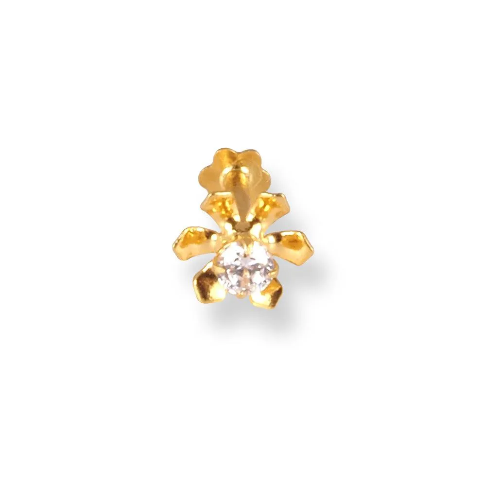 18ct Yellow Gold Flower Design Screw Back Nose Stud with Cubic Zirconia Stone NIP-4-440