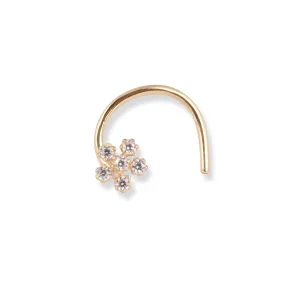18ct Yellow Gold Flower Design Wire Back Nose Stud with 6 White Cubic Zirconia Stones NS-7572