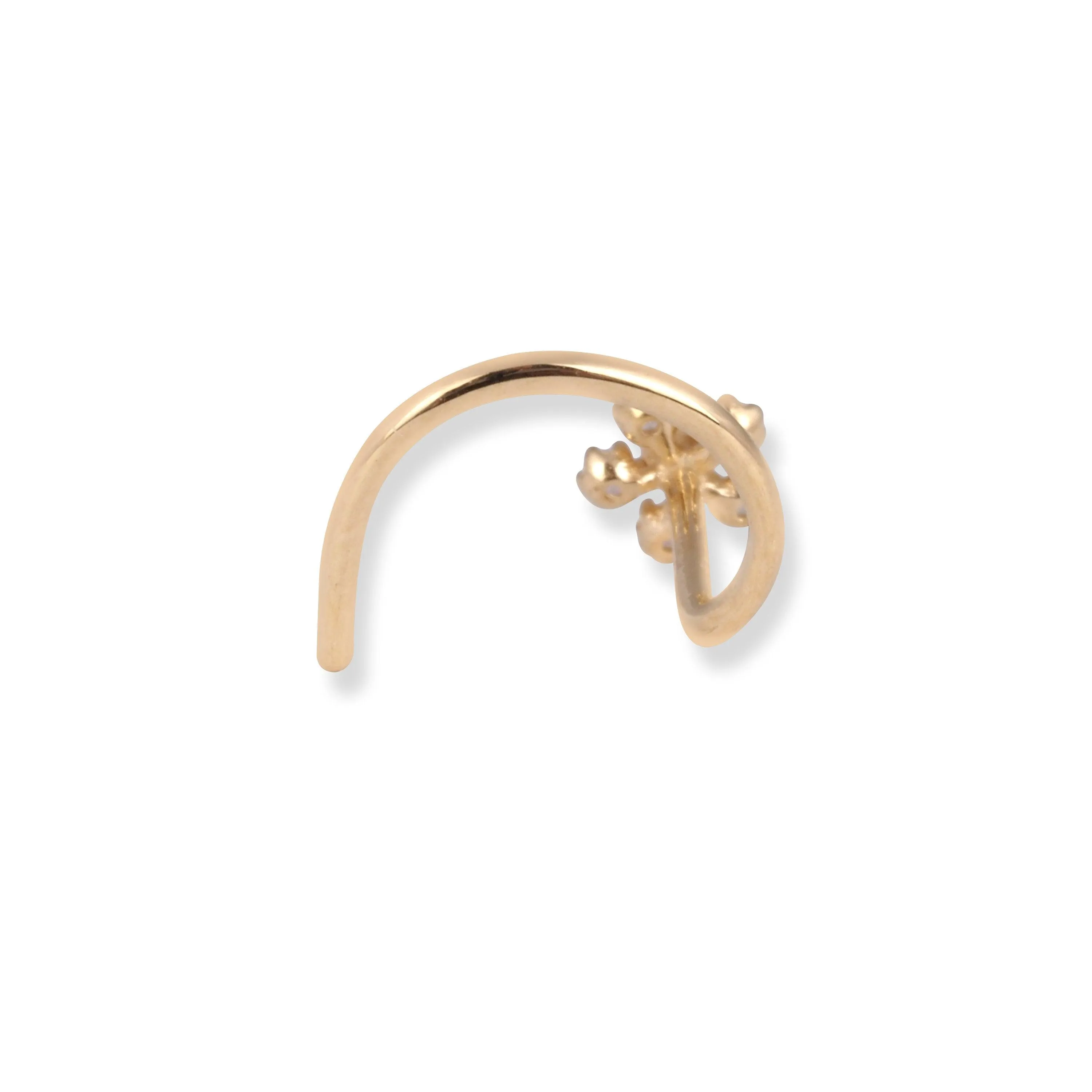 18ct Yellow Gold Flower Design Wire Back Nose Stud with 6 White Cubic Zirconia Stones NS-7572