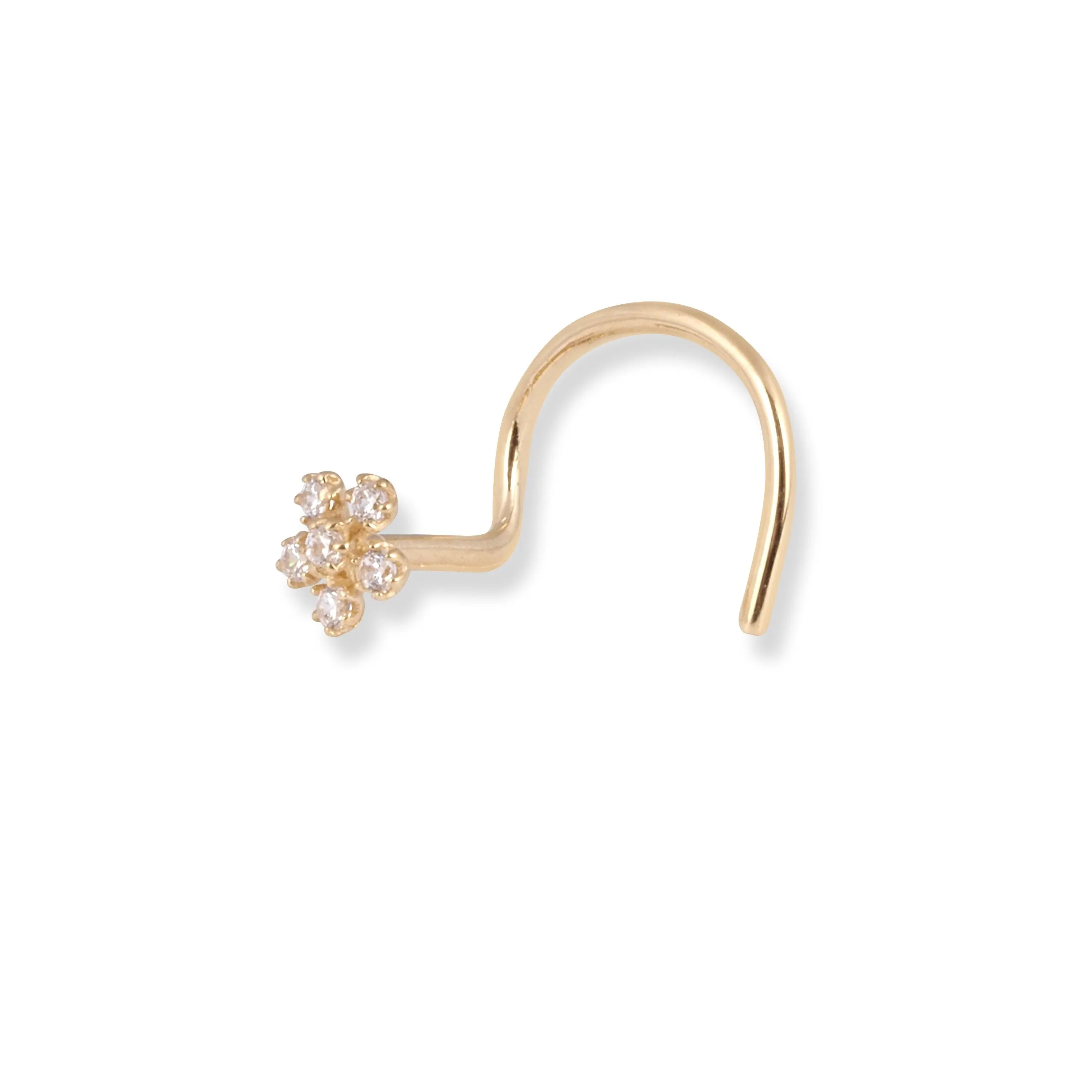 18ct Yellow Gold Flower Design Wire Back Nose Stud with 6 White Cubic Zirconia Stones NS-7572