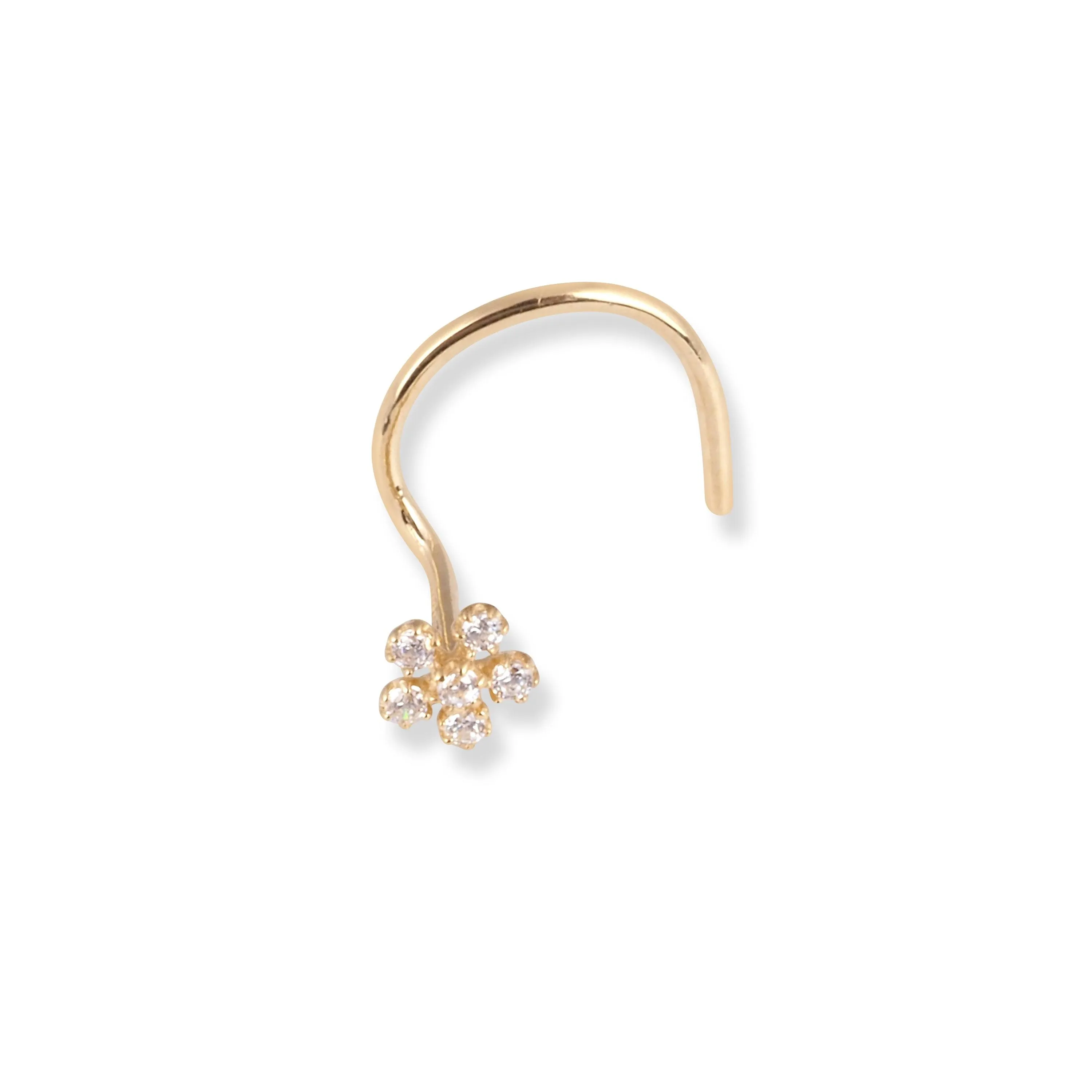18ct Yellow Gold Flower Design Wire Back Nose Stud with 6 White Cubic Zirconia Stones NS-7572