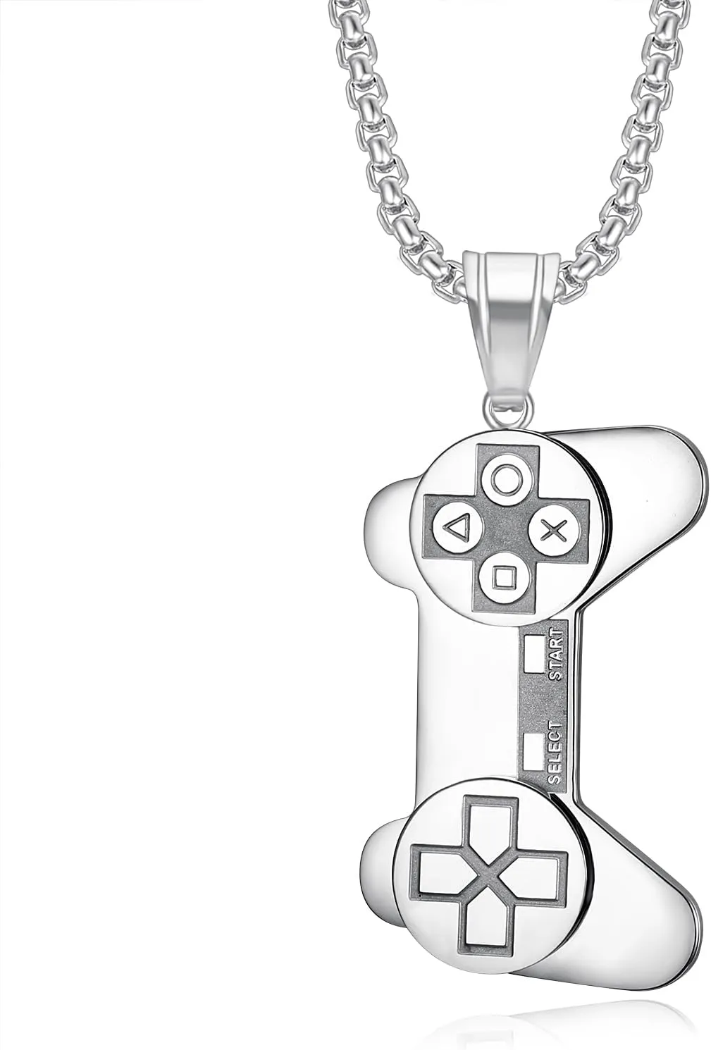 18K Gold Plated Game Controller Pendant Stainless Steel Punk Rock Necklace for Men Women, 24 Inch Chain Hip Hop Game Console Bling Jewelry Gamer Gift