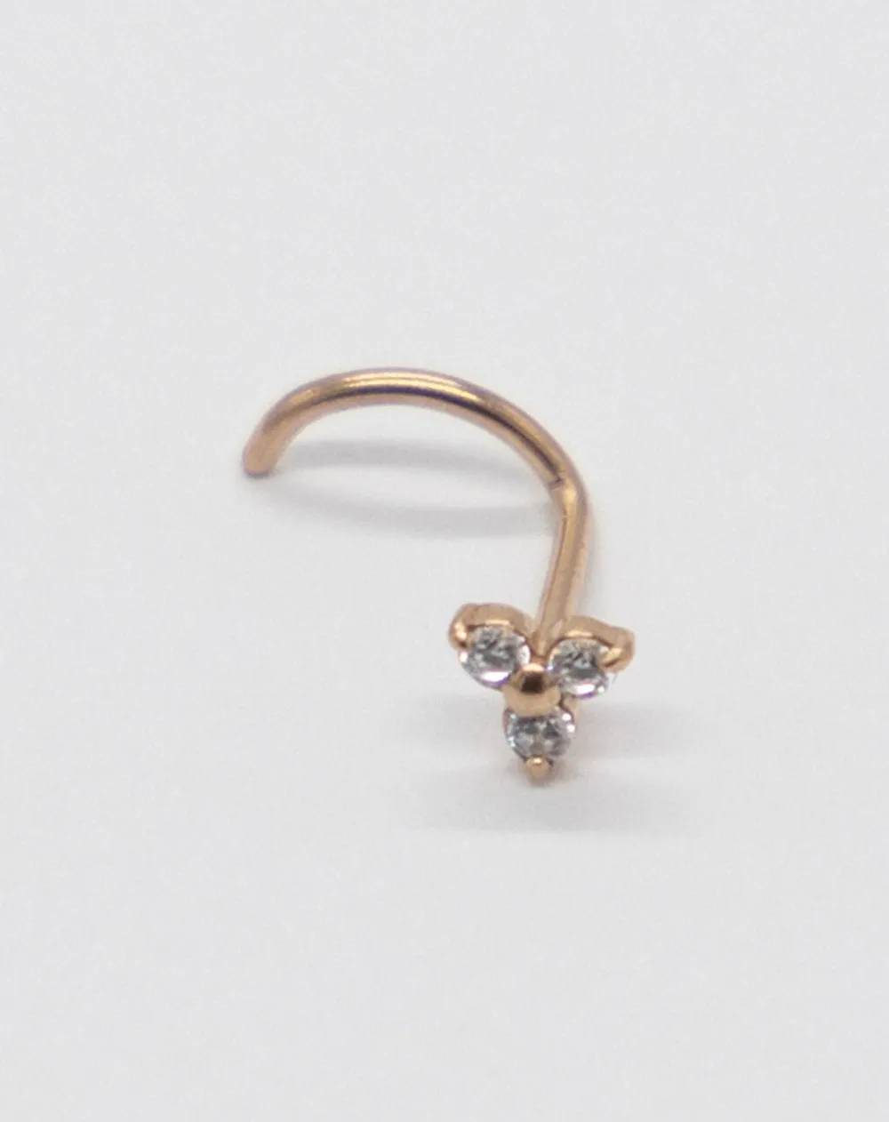 20 Gauge | Rose Gold Steel Trinity Cz Nose Stud