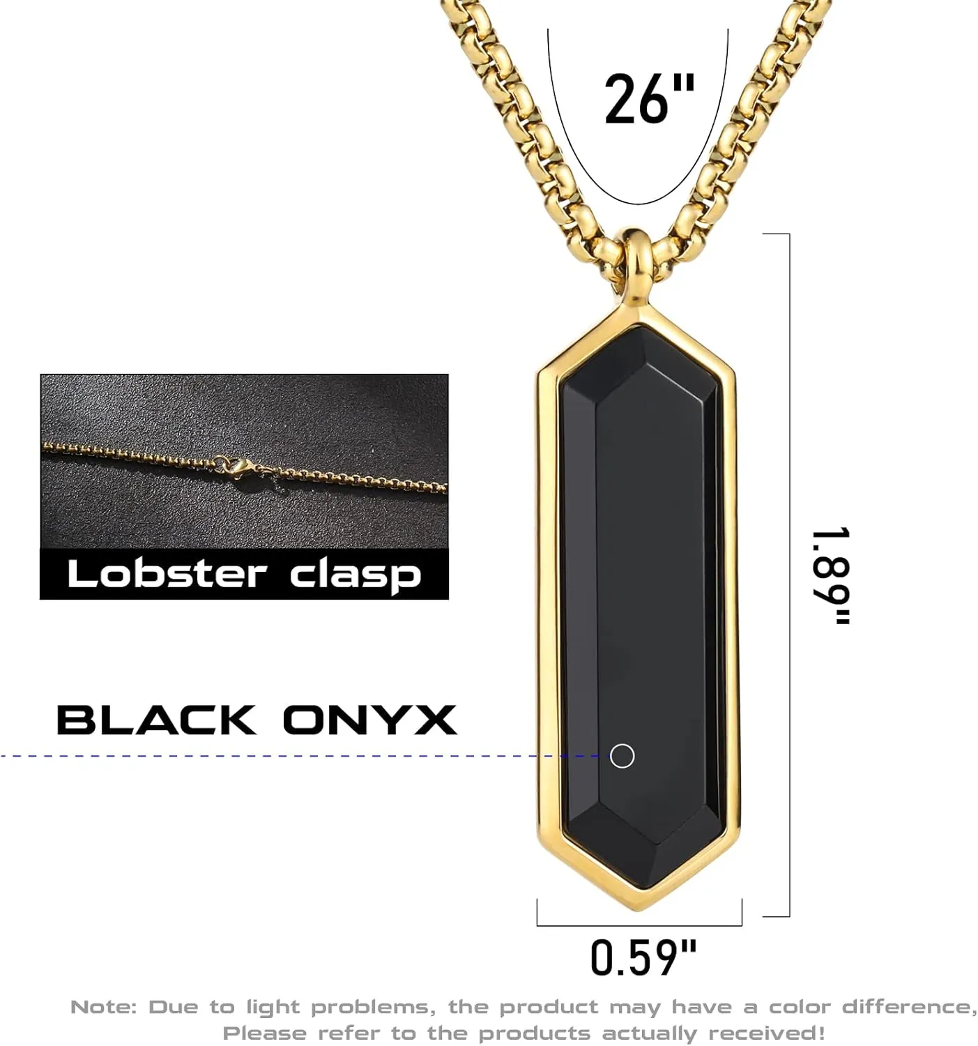 2Pcs Mens Jewelry Set - Black Crystal Necklace And Bracelet Set With Black Onyx And Gold Pendant