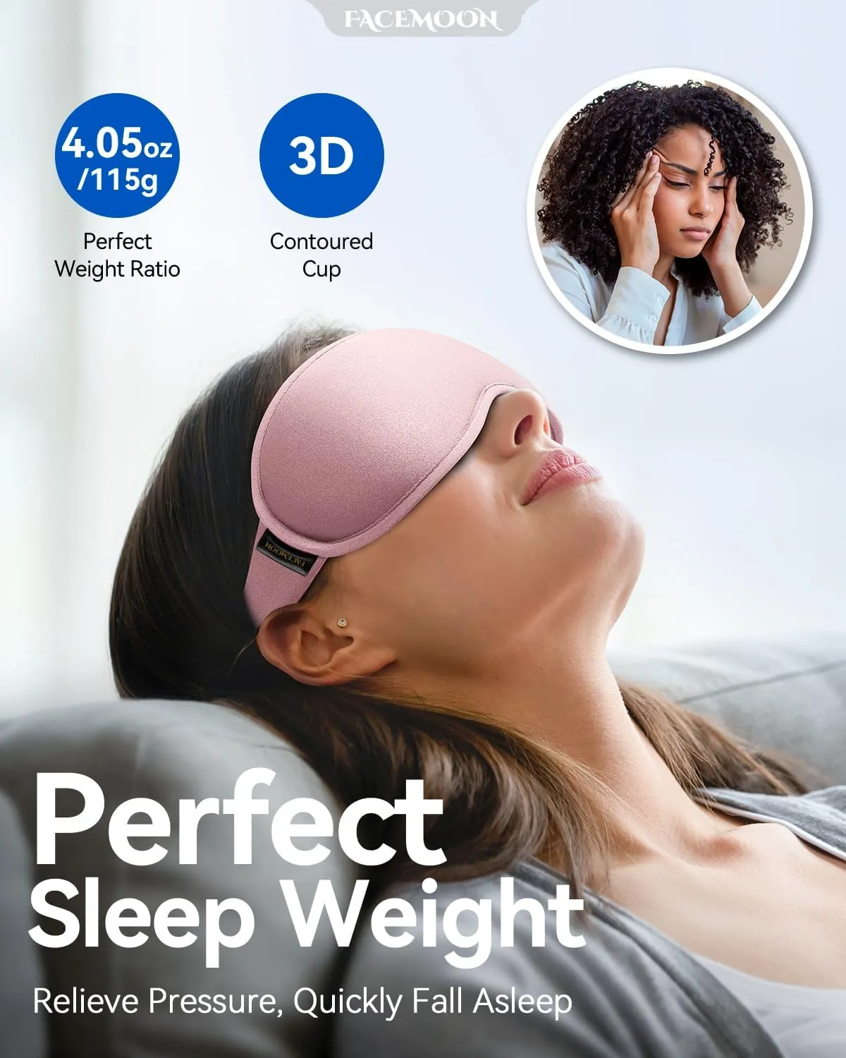 3D Weighted Sleep Mask for Women: 100% Light Blocking - Night Shift Nurse Essentials for Work, Road Trip Travel and Flight Essentials - Zero Eye Pressure for Eyelash, Soft Memory Foam, Pink