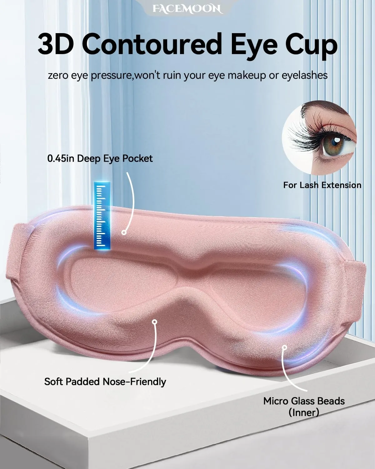 3D Weighted Sleep Mask for Women: 100% Light Blocking - Night Shift Nurse Essentials for Work, Road Trip Travel and Flight Essentials - Zero Eye Pressure for Eyelash, Soft Memory Foam, Pink