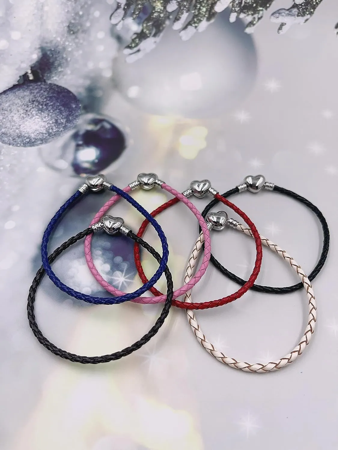 3mm Leather Charm Bracelet Heart Barrel Snap Clasp Handmade Braided Wristband for European Pandora Charm Bead Multiple Sizes 16-21CM