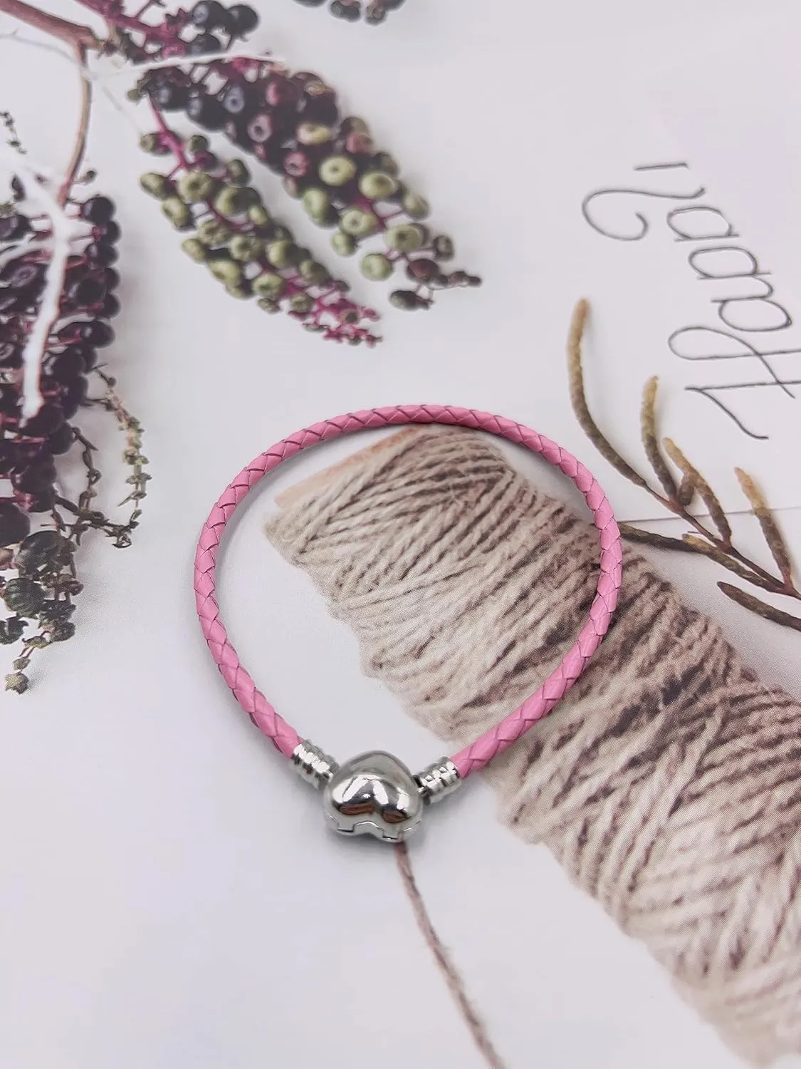 3mm Leather Charm Bracelet Heart Barrel Snap Clasp Handmade Braided Wristband for European Pandora Charm Bead Multiple Sizes 16-21CM