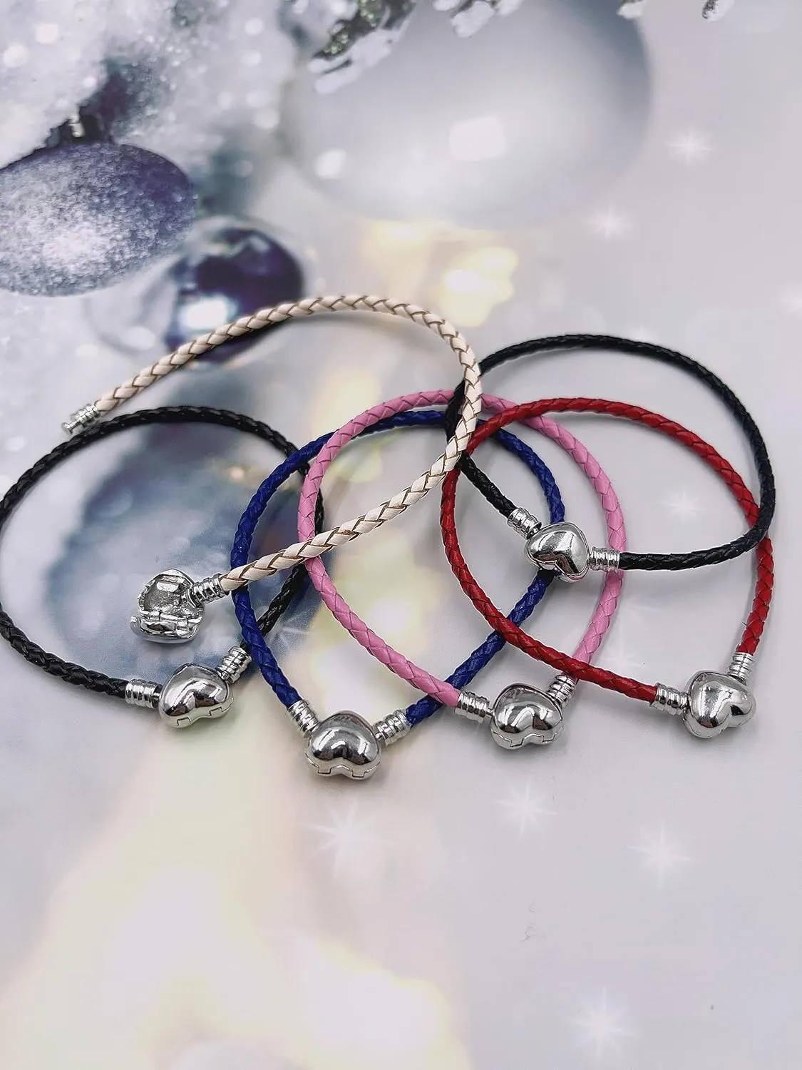 3mm Leather Charm Bracelet Heart Barrel Snap Clasp Handmade Braided Wristband for European Pandora Charm Bead Multiple Sizes 16-21CM