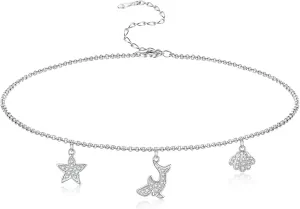 925 Sterling Silver Anklets for Women Ocean Theme Summer Ankle Bracelets Dolphin Starfish Seashell Charms