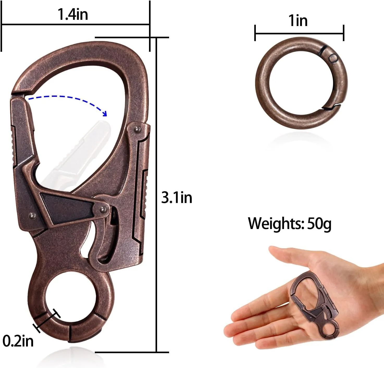 Ahiller Muscular Carabiner Hook3.1" Alloy Thick Keychain Clip for Man, Outdoor Camping, Hiking Accessories, Key Ring
