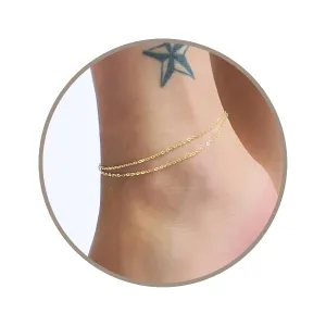 Annika Bella Dainty Gold Anklet, Double Chain Ankle Bracelet for Women, Length 9-10 Inches, Foot Jewelry (Link Chain)