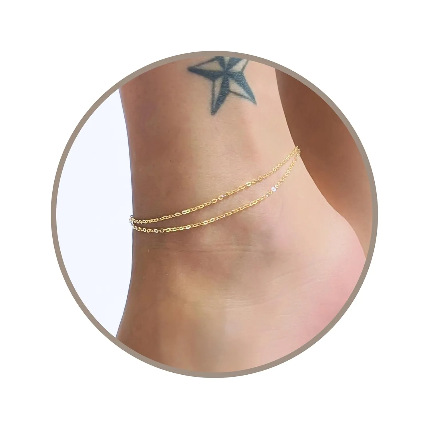 Annika Bella Dainty Gold Anklet, Double Chain Ankle Bracelet for Women, Length 9-10 Inches, Foot Jewelry (Link Chain)