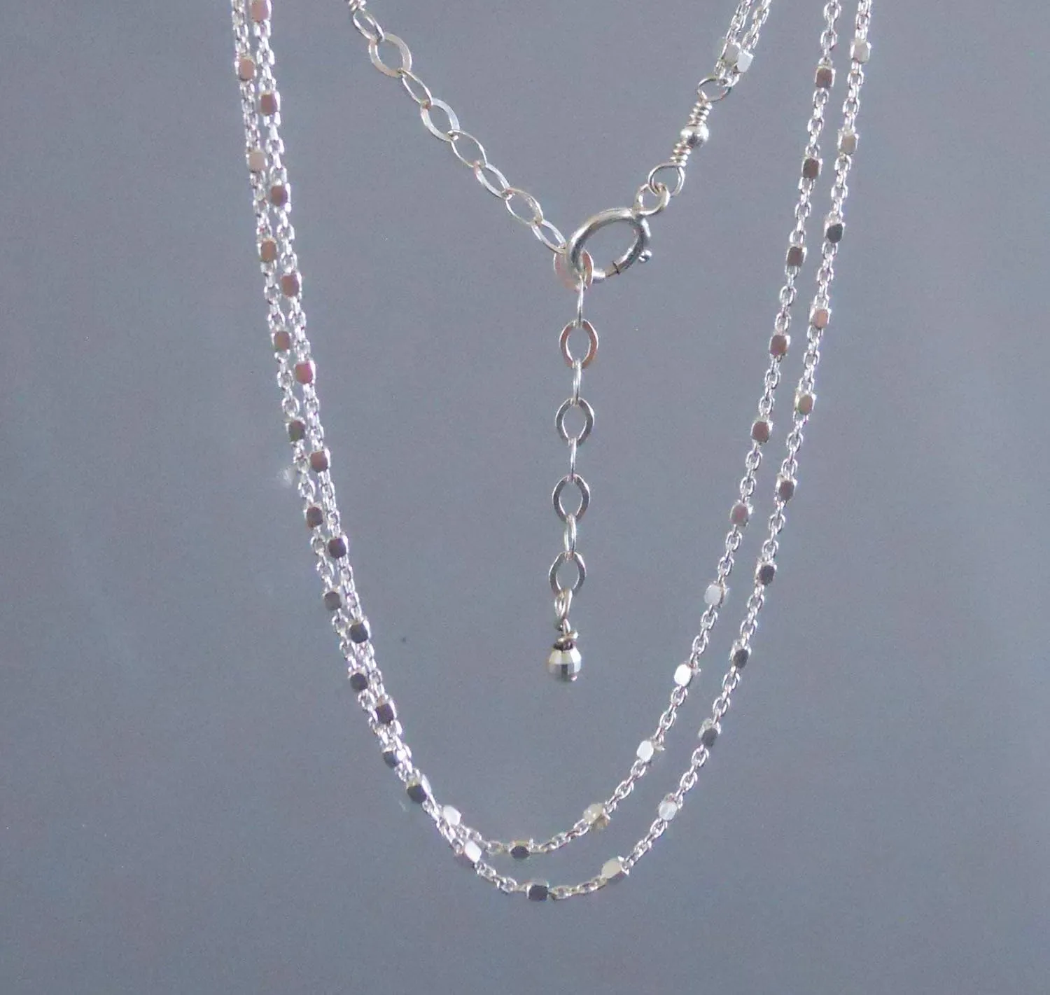 Annika Bella Double Strand Ankle-Bracelet, 9-10 Inches Sterling Silver Satellite Chain, Layering Anklet, Dainty Adjustable Waterproof Anklets (Squares Chain)