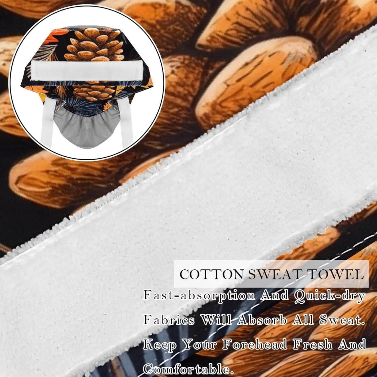 Autumn Scenery Pattern Working Cap with Button Long Hair Adjustable Working Hat Ponytail Holder 2 Pcs Tie Back Hats