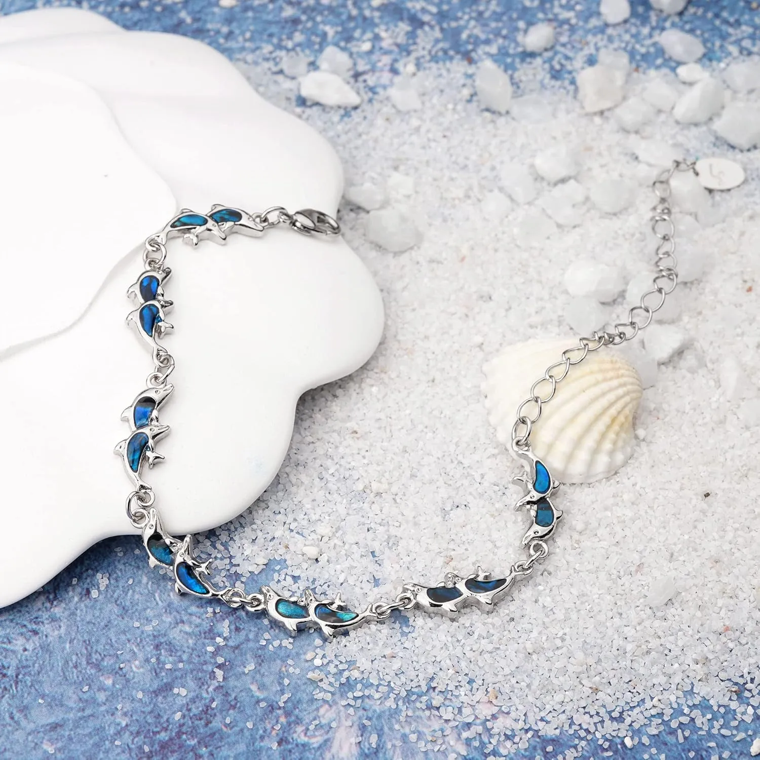 Beach Anklet Bracelet for Women Silver Plated Adjustable Abalone Shell Sea Turtle Dolphin Starfish Sand Dollar Ocean Ankle Bracelet for Women Summer Beach Jewelry