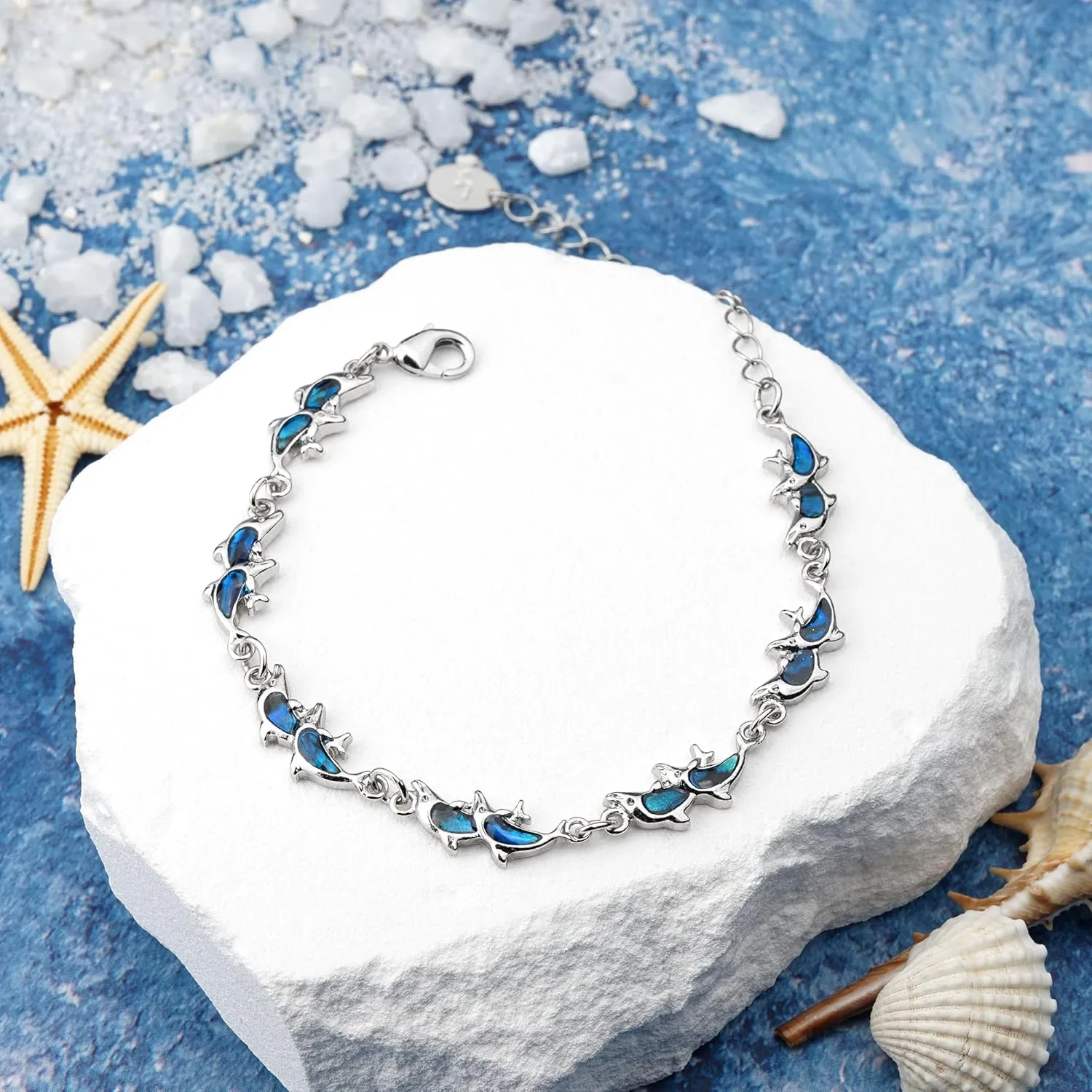 Beach Anklet Bracelet for Women Silver Plated Adjustable Abalone Shell Sea Turtle Dolphin Starfish Sand Dollar Ocean Ankle Bracelet for Women Summer Beach Jewelry