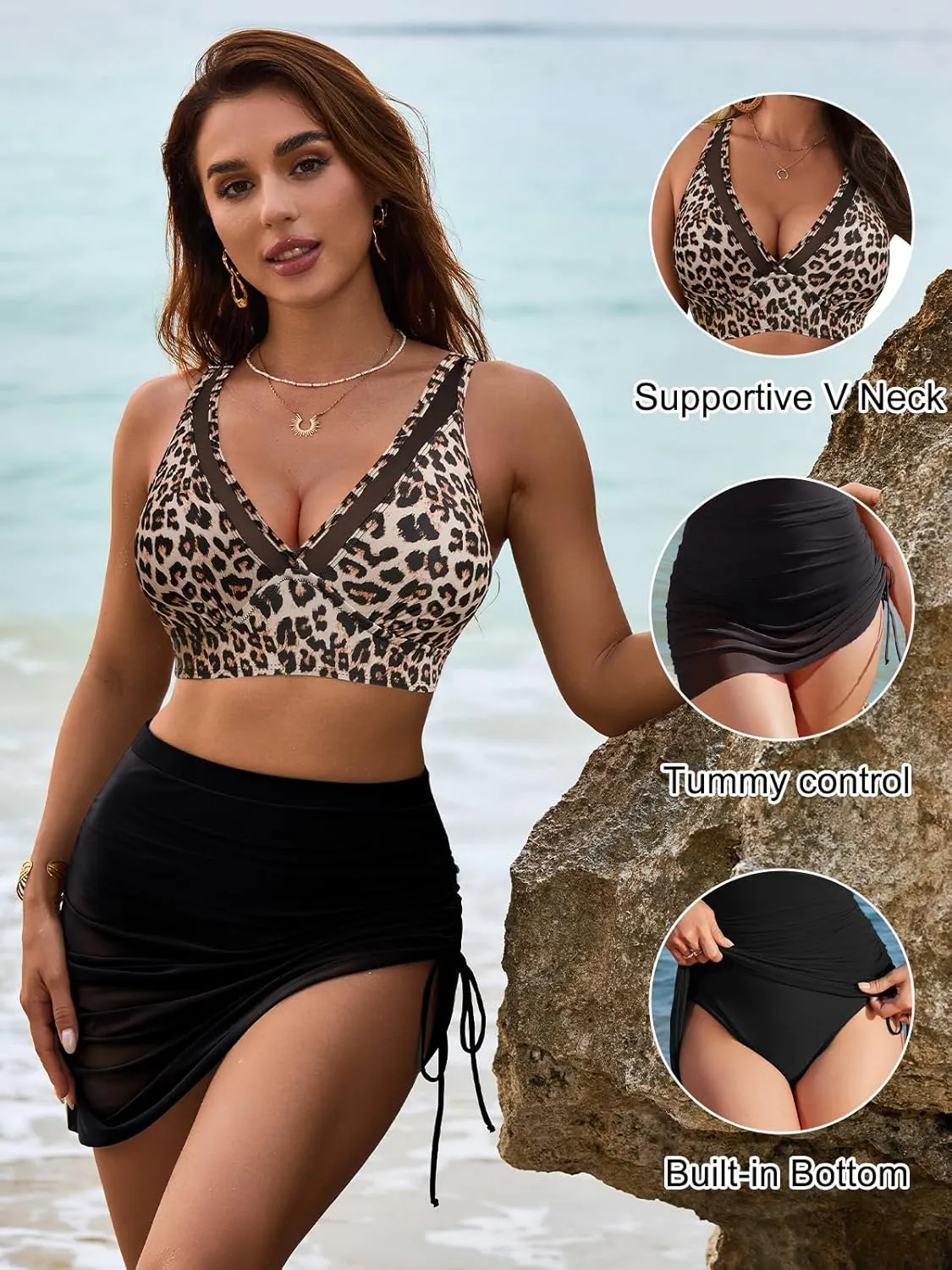 Blooming Jelly Womens Swim Skirt High Waisted Bikini Sets Tummy Control Swimsuits Mesh Sarong Wraps Bathing Suits