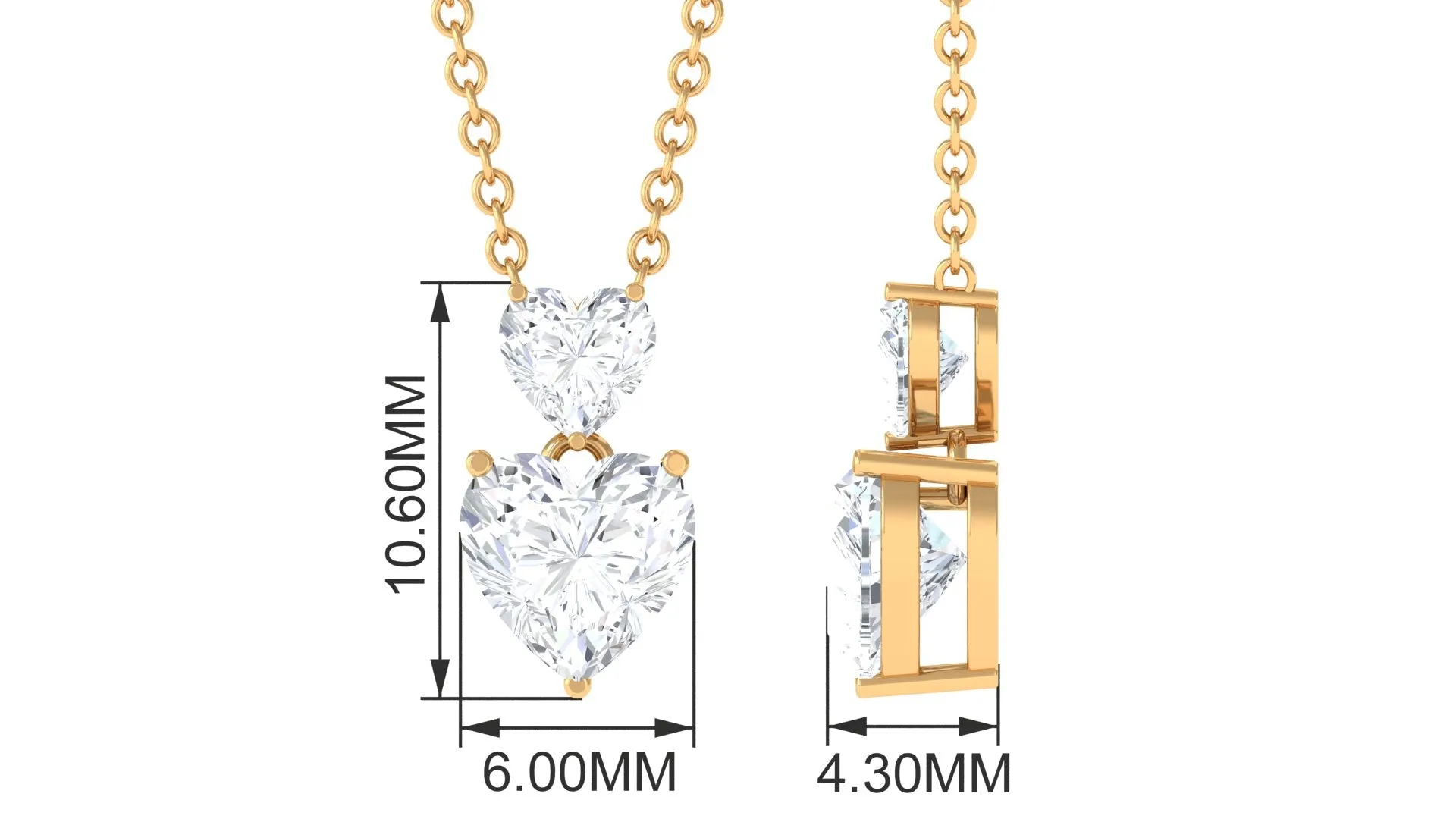 Certified Moissanite Twin Heart Necklace in Prong Setting