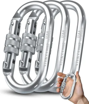 Climbing Carabiner  UIAA CE Rated 25kN/5620LB  Heavy Duty Twist Locking Carabiner Clip - Industrial Strength Large Steel Oval Carabiners - Rock Climbing Caribeener Clips for Rigging, Ropes