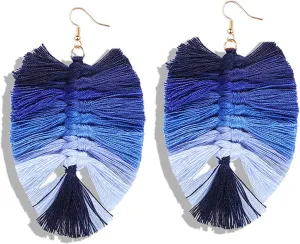 coadipress Bohemian Handmade Woven Leaves Tassel Earrings Boho Statement Ethnic Tassel Pendant Earrings Colorful Rainbow Tassel Earrings for Women Vintage Jewelry