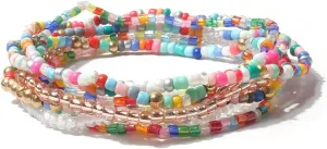 COLORFUL BLING 5-6pcs Handmade Bohemian Stackable Bead Bracelets Set for Women Layered Stretch Bangles Bracelets Boho Multicolor Seed Vaction Wristbands Jewelry