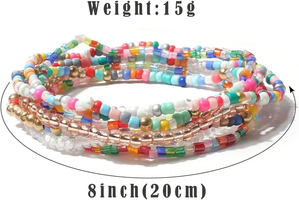 COLORFUL BLING 5-6pcs Handmade Bohemian Stackable Bead Bracelets Set for Women Layered Stretch Bangles Bracelets Boho Multicolor Seed Vaction Wristbands Jewelry