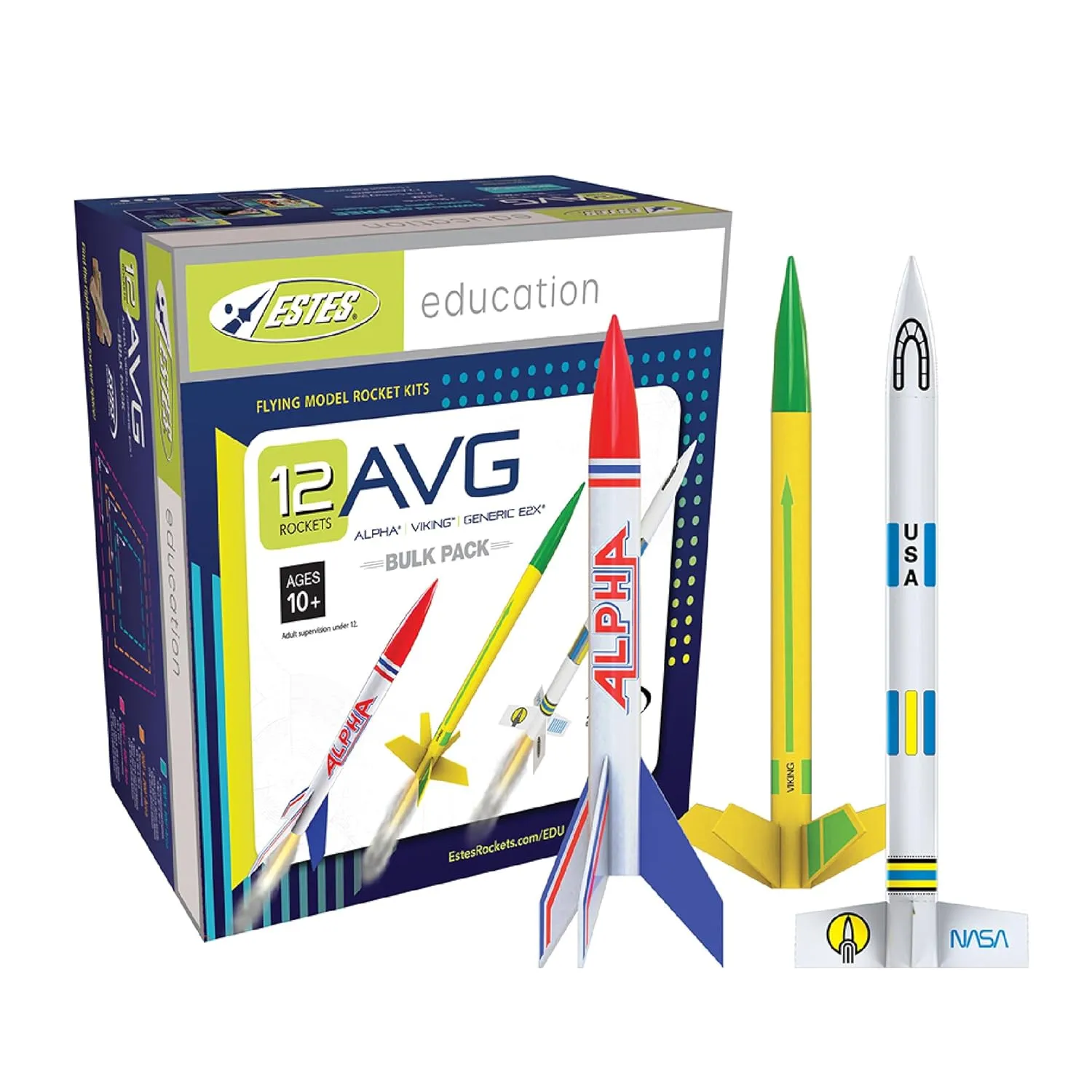 Estes 1753 AVG Bulk Variety Pack of Rocket-Building Kits, Beginner and Intermediate Flying-Rocket-Model Kits for Ages 10 , Includes Viking, Alpha, and EX2 Rockets