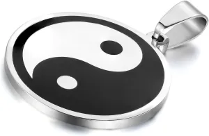 Flongo Men's Vintage Stainless Steel Black Silver Yin Yang Pendant Necklace, 22 inch Chain, Tai Chi Yin Yang Pendant Balance Symbol Necklace