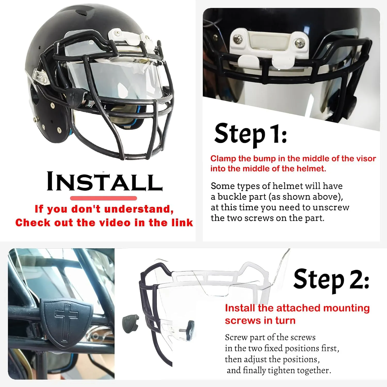 Football Visor, Youth and Adult Football Helmet Viosor. Facial Protection Visor For Football Helmet Accessories, Shock Resistance, Scratch Resistant, UV Block, Reduces Glare, Enhances Clarity.