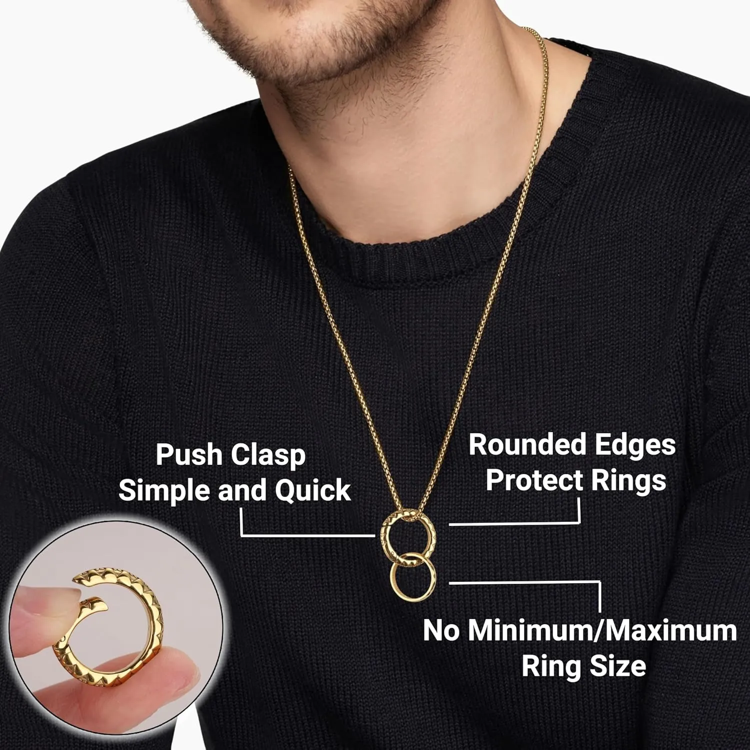GAVU Mens Ring Holder Necklace, Stainless Steel King Keeper Necklace for Men and Women