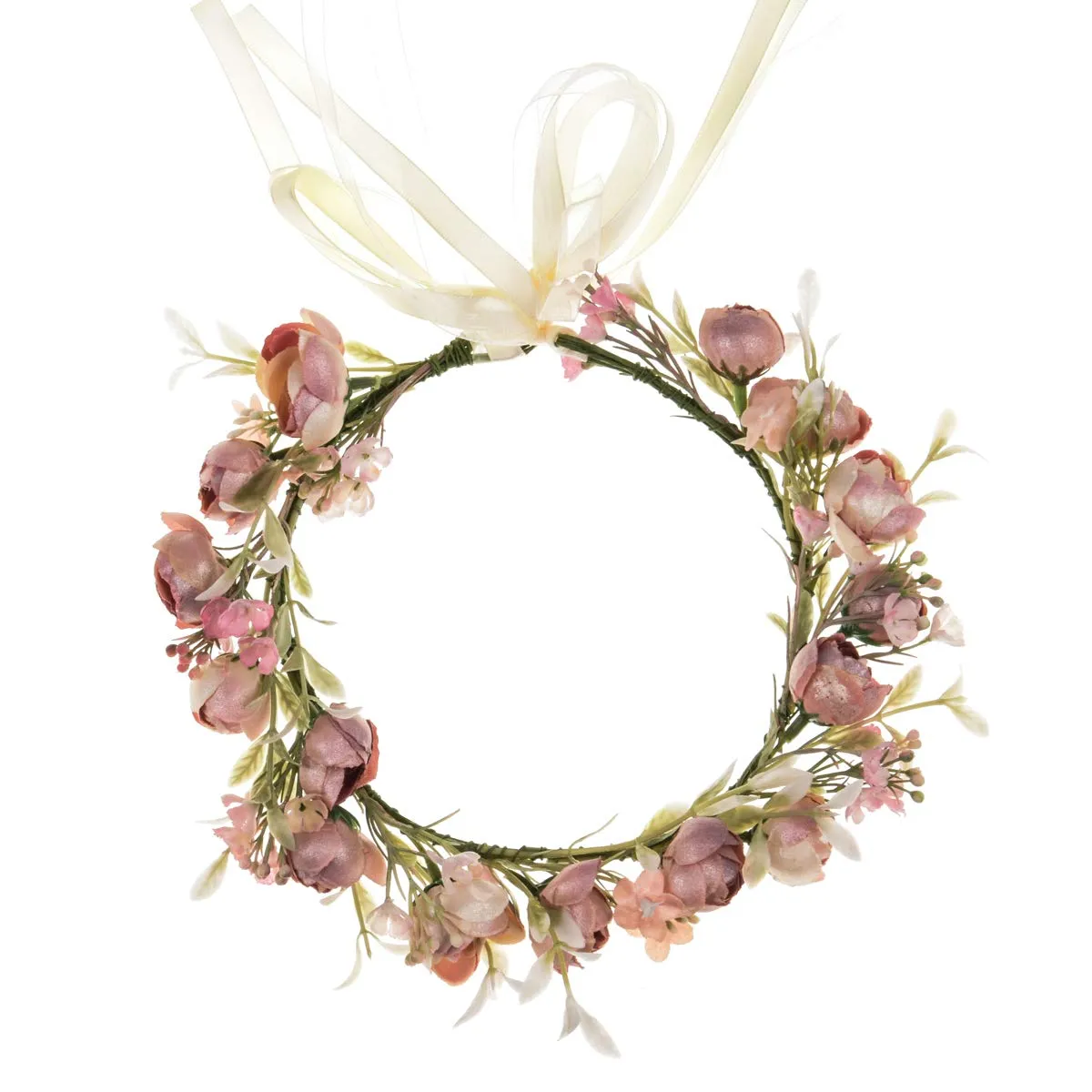 Girls Camellias Flower Crown Birthday Photo Pops Hair Wreath Wedding Festival Floral Headpiece XM11 (Pink)
