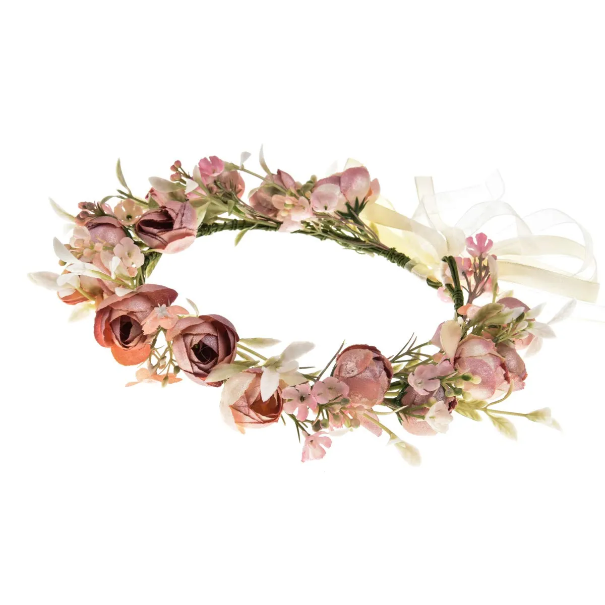 Girls Camellias Flower Crown Birthday Photo Pops Hair Wreath Wedding Festival Floral Headpiece XM11 (Pink)