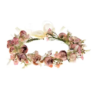 Girls Camellias Flower Crown Birthday Photo Pops Hair Wreath Wedding Festival Floral Headpiece XM11 (Pink)