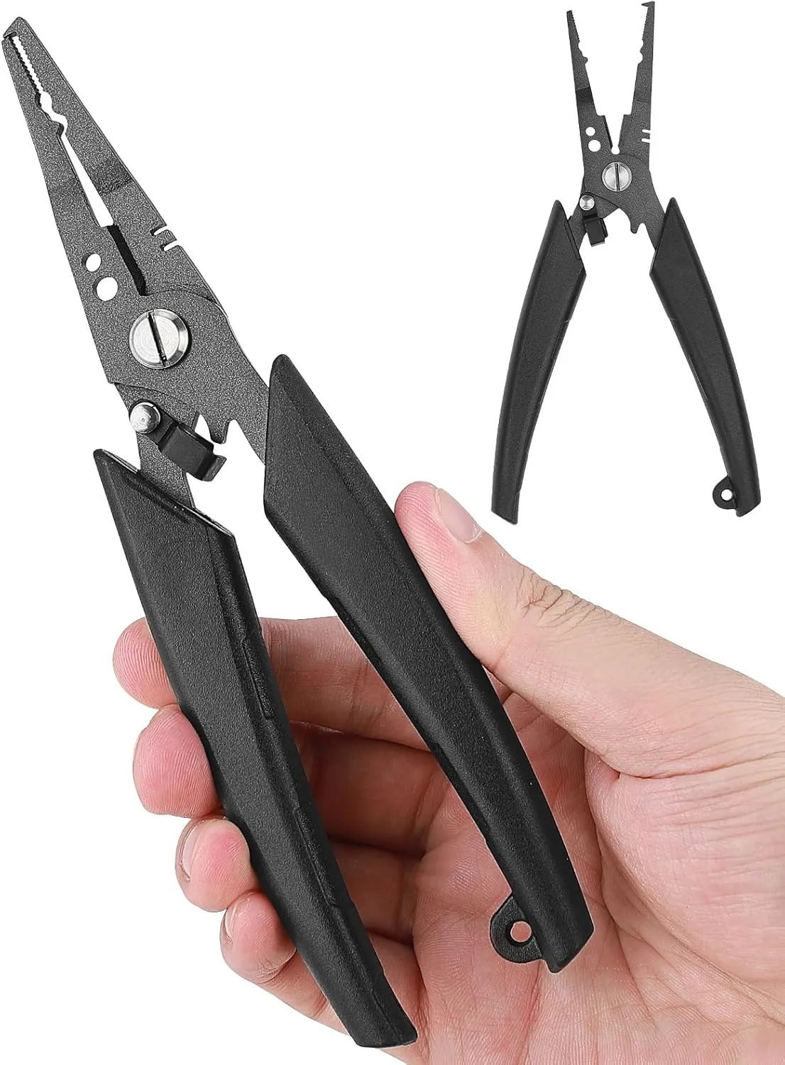 GOLDEN J Teflon Fishing Pliers, Multi-Function Hook Remover-Long Nose Pliers, PE/Braided Line Cutter, Saltwater Resistant Fishing Gear, for Deep-Sea, Ice & Surf Fishing - Ideal for Anglers